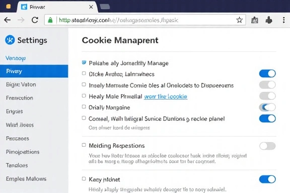 Illustration of browser settings menu with cookie options