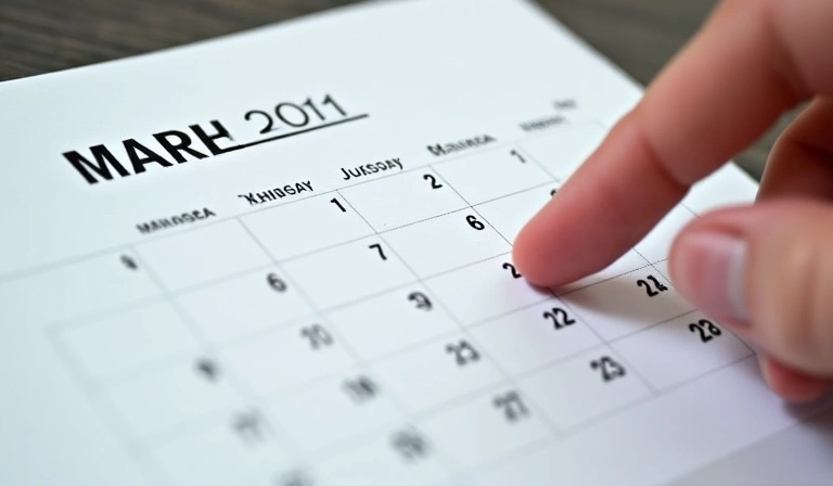 Calendar with a hand pointing to a date