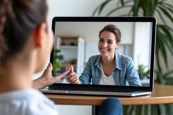 Person on a video call with a friendly nutritionist, showing interaction and support.
