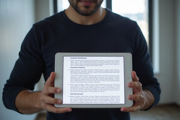 Person reading terms and conditions on a tablet
